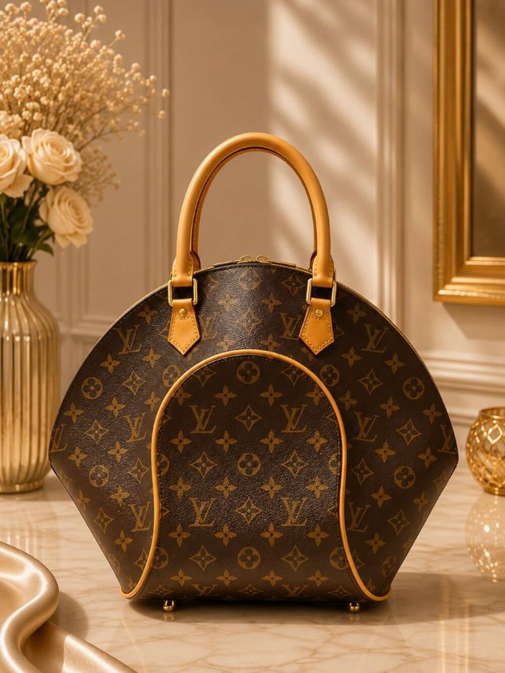 Authentic Louis Vuitton Ellipse MM Monogram Canvas Satchel Handbag